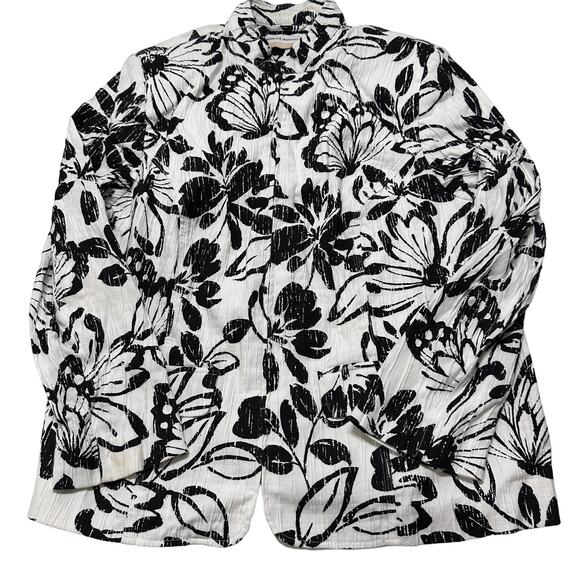 Alfred Dunner Full Zip Shirt Women Plus Size 18W Black White Floral Butterfly - Picture 1 of 7